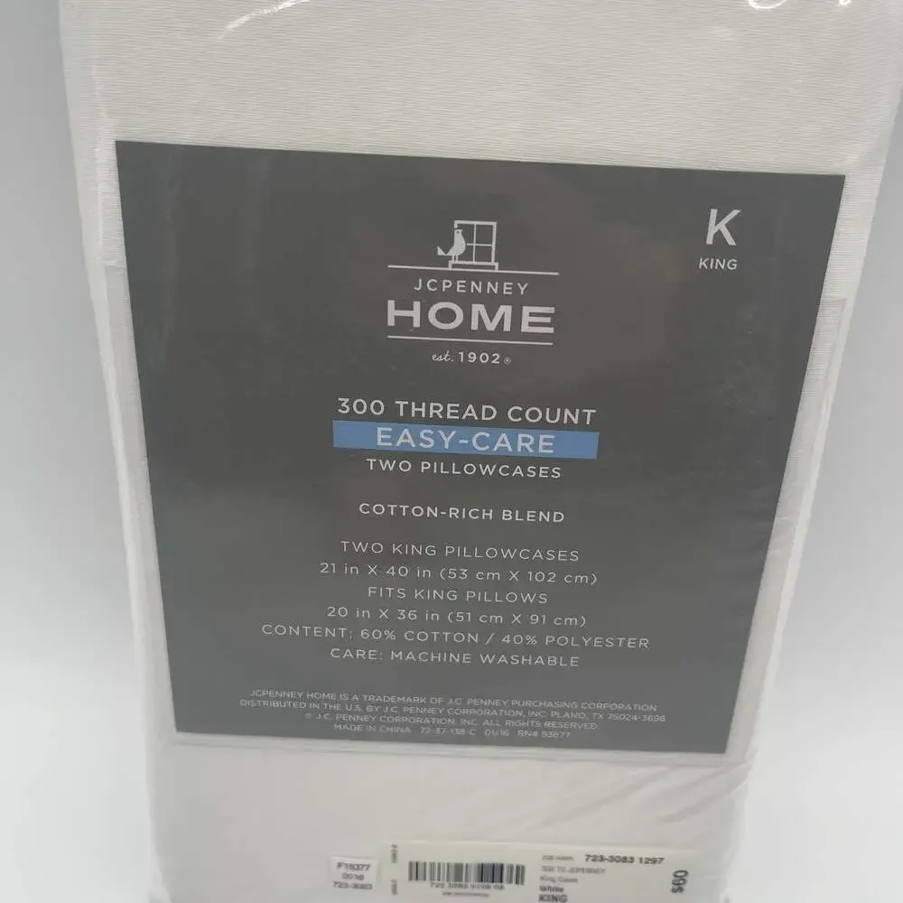 JCPenney‎ Home 300 Thread Count Easy-Care King Pillowcases White 2-Pack